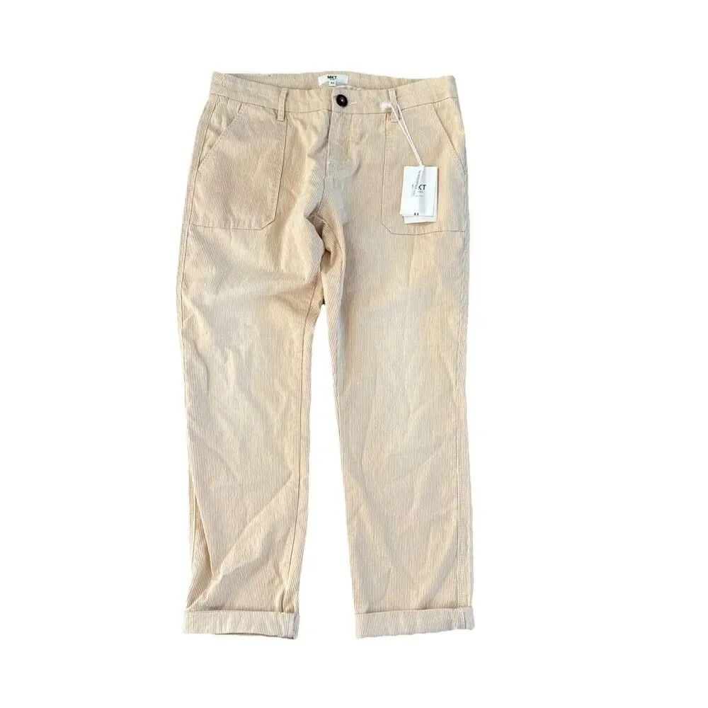 MKT‎ Studio Pinstripe Pants Size 10 US NWT Pale Yellow White Lightweight
